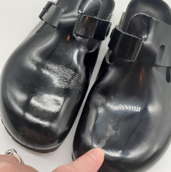 SOLD ON EBAY Birkenstock Boston Mules Patent Leather Sz 39 (8-8.5) Narrow - Picture 3 of 13